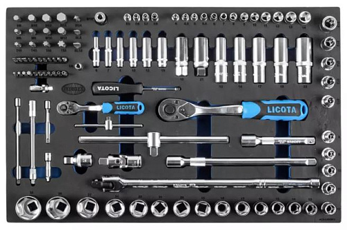 Набор инструмента 144 предм (1/4", 1/2") 6-гран. в ложементе EVA Licota Набор инструмента 144 предм (1/4", 1/2") 6-гран. в ложементе EVA Licota