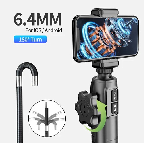 Видеоэндоскоп под смартфон управляемый зонд гибкий 1 м, 6,4 мм, 180° DDCAMERA 1080P Видеоэндоскоп под смартфон управляемый зонд гибкий 1 м, 6,4 мм, 180° DDCAMERA 1080P