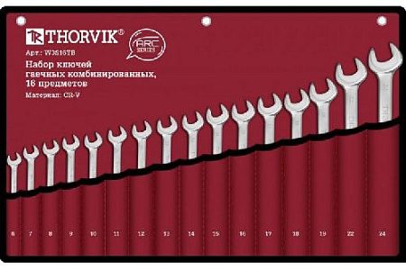 Набор ключей комбинированных 6-24 мм (16 шт.) в сумке Thorvik W3S16TB ARC Набор ключей комбинированных 6-24 мм (16 шт.) в сумке Thorvik W3S16TB ARC