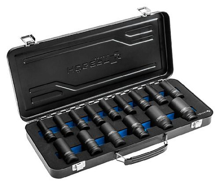 Набор головок торцевых ударных глубоких 10-32 мм (1/2") 6 гр, 15 предм, в мет. кейсе HOEGERT Набор головок торцевых ударных глубоких 10-32 мм (1/2") 6 гр, 15 предм, в мет. кейсе HOEGERT