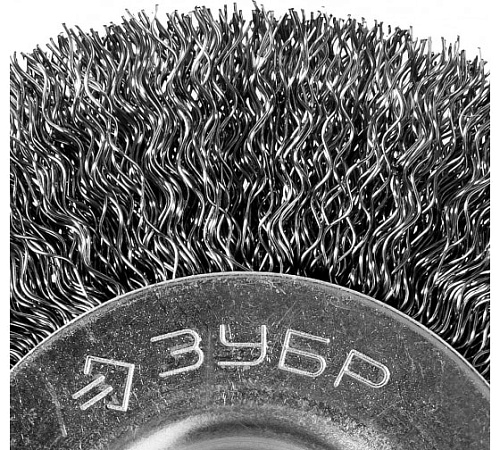 Щетка дисковая 125 мм/12,7 мм для для точильно-шлиф. станка, витая стальная проволока 0,3 мм ЗУБР Щетка дисковая 125 мм/12,7 мм для для точильно-шлиф. станка, витая стальная проволока 0,3 мм ЗУБР
