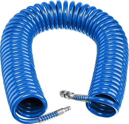 Шланг спиральный воздушный 20 м (8*12 мм) полиуретан, 15 бар, с фитингами рапид ЗУБР Профессионал Шланг спиральный воздушный 20 м (8*12 мм) полиуретан, 15 бар, с фитингами рапид ЗУБР Профессионал