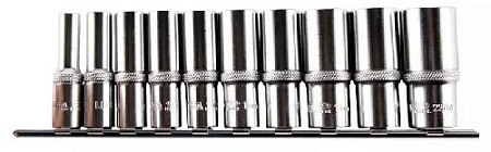 Набор головок торцевых глубоких 8-22 мм (3/8") 6 гр., 10 предм. на линейке Licota Набор головок торцевых глубоких 8-22 мм (3/8") 6 гр., 10 предм. на линейке Licota