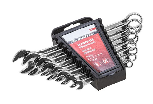 Набор ключей комбинированных 6-19 мм (8 шт.) полированный хром MATRIX Набор ключей комбинированных 6-19 мм (8 шт.) полированный хром MATRIX
