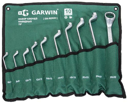 Набор ключей накидных 6-32 мм (10 шт.) CrV 75 град. в сумке-скрутке Garwin Набор ключей накидных 6-32 мм (10 шт.) CrV 75 град. в сумке-скрутке Garwin