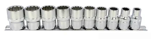 Набор головок торцевых 10-24 мм (1/2") 12 гр., 10 предм. на линейке Licota Набор головок торцевых 10-24 мм (1/2") 12 гр., 10 предм. на линейке Licota