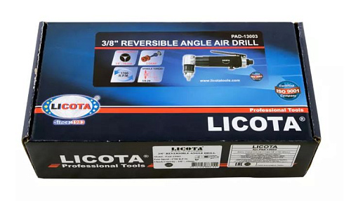Дрель пневматическая угловая 3/8", 10 мм, 1700 об/мин, 220 л/мин, штуцер 1/4", 6.3 бар Licota Дрель пневматическая угловая 3/8", 10 мм, 1700 об/мин, 220 л/мин, штуцер 1/4", 6.3 бар Licota