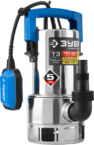 Насос дренажный для грязной воды 750 Вт, нержав. сталь ЗУБР Насос дренажный для грязной воды 750 Вт, нержав. сталь ЗУБР