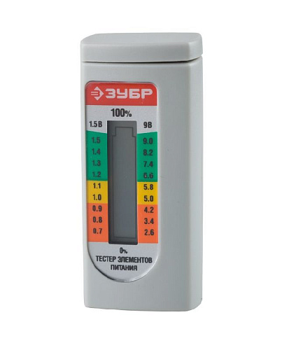 Тестер уровня заряда батарей для ААА, АА, С, D, LR44, 6LR61 (корунд) ЗУБР Тестер уровня заряда батарей для ААА, АА, С, D, LR44, 6LR61 (корунд) ЗУБР