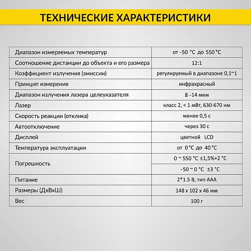 Пирометр инфракрасный (-50°С до +550°С) iCartool IC-M650 Пирометр инфракрасный (-50°С до +550°С) iCartool IC-M650