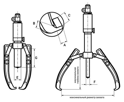 Съёмник гидравлический со встроенным насосом 5 т СГ-5У (серия 811505) ТЕХРИМ Съёмник гидравлический со встроенным насосом 5 т СГ-5У (серия 811505) ТЕХРИМ