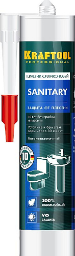 Герметик силиконовый санитарный 300 мл, белый KRAFTOOL Sanitary Герметик силиконовый санитарный 300 мл, белый KRAFTOOL Sanitary
