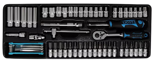 Набор головок торцевых 4-13 мм (1/4") 6 гр., 51 предм., в ложементе Licota Набор головок торцевых 4-13 мм (1/4") 6 гр., 51 предм., в ложементе Licota