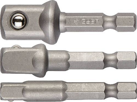 Набор адаптеров с Е 1/4" на квадрат 1/2", 3/8", 1/4" ЗУБР Набор адаптеров с Е 1/4" на квадрат 1/2", 3/8", 1/4" ЗУБР