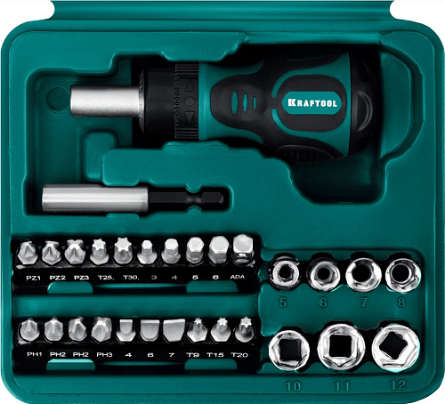 Отвертка реверсивная с насадками 29 предм KRAFTOOL Kompakt-29 Отвертка реверсивная с насадками 29 предм KRAFTOOL Kompakt-29