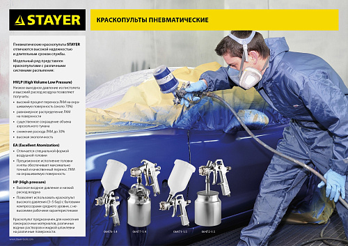 Краскопульт с верхним бачком 600 мл, HVLP, дюза 1,4 мм STAYER AirPro G Краскопульт с верхним бачком 600 мл, HVLP, дюза 1,4 мм STAYER AirPro G