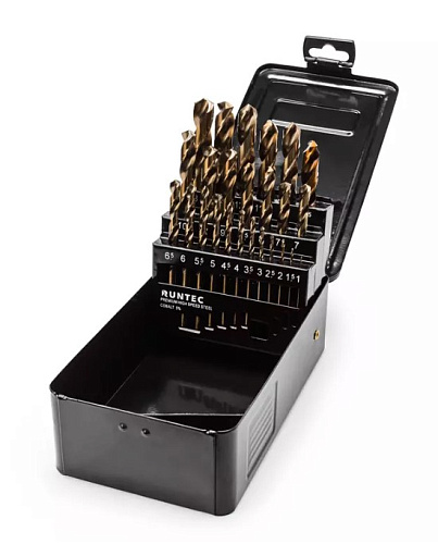 Набор сверл по металлу 1-13 мм (25 шт.) HSS-Co5 RUNTEC Набор сверл по металлу 1-13 мм (25 шт.) HSS-Co5 RUNTEC