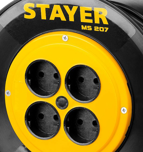 Удлинитель на катушке ПВС 20 м, 4 гнезда, 2*0,75 кв.мм, 2200 Вт STAYER S 207 Удлинитель на катушке ПВС 20 м, 4 гнезда, 2*0,75 кв.мм, 2200 Вт STAYER S 207