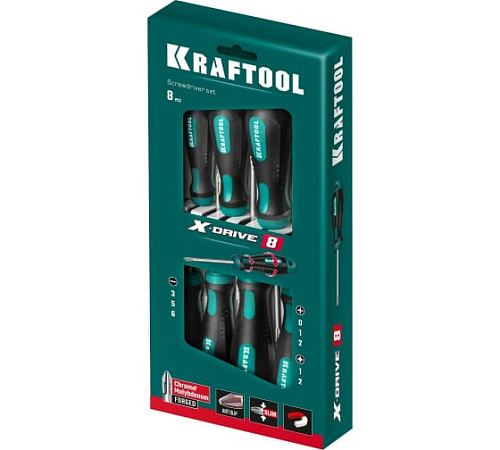 Набор отверток 8 шт в коробке KRAFTOOL Х-Drive-8 Набор отверток 8 шт в коробке KRAFTOOL Х-Drive-8