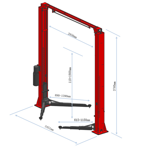 Подъемник 2-стоечный 4,0 т с верхней синхронизацией 3760 мм, ручн.спуск 380 В GTE Подъемник 2-стоечный 4,0 т с верхней синхронизацией 3760 мм, ручн.спуск 380 В GTE