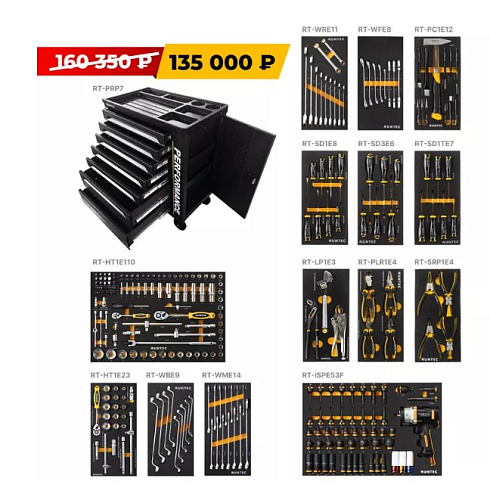 Тележка инструментальная 7 полок, 273 предм, пласт. столешница, дверца RUNTEC Performance Тележка инструментальная 7 полок, 273 предм, пласт. столешница, дверца RUNTEC Performance