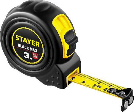Рулетка 3 м*16 мм обрезиненный корпус, два фиксатора, магнитный крюк STAYER BlackMax Рулетка 3 м*16 мм обрезиненный корпус, два фиксатора, магнитный крюк STAYER BlackMax