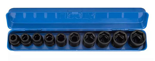 Набор головок торцевых ударных 10-24 мм (1/2") 6 гр., 10 предм. CrMo Licota Набор головок торцевых ударных 10-24 мм (1/2") 6 гр., 10 предм. CrMo Licota