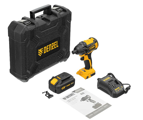Винтоверт аккумуляторный ударный 18 В, 200 Нм, 1*4 Ач, бесщеточ. двиг. в кейсе Denzel CID-IB-200 Винтоверт аккумуляторный ударный 18 В, 200 Нм, 1*4 Ач, бесщеточ. двиг. в кейсе Denzel CID-IB-200