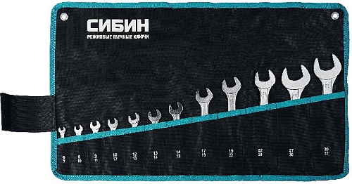 Набор ключей рожковых 6-32 мм (12 шт) в сумке-скрутке СИБИН Набор ключей рожковых 6-32 мм (12 шт) в сумке-скрутке СИБИН
