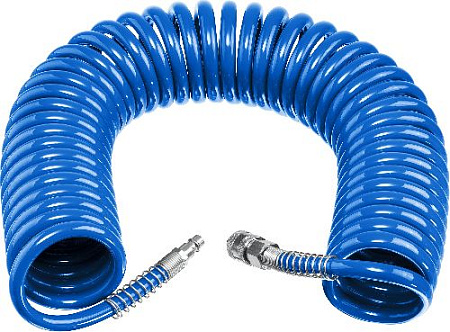 Шланг спиральный воздушный 15 м (8*12 мм) полиуретан, 15 бар, с фитингами рапид ЗУБР Профессионал Шланг спиральный воздушный 15 м (8*12 мм) полиуретан, 15 бар, с фитингами рапид ЗУБР Профессионал