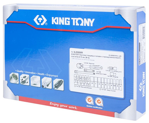 Набор головок торцевых 4-13 мм (1/4") 6 гр., 26 предм., в ложементе KING TONY 9-2526MR Набор головок торцевых 4-13 мм (1/4") 6 гр., 26 предм., в ложементе KING TONY 9-2526MR