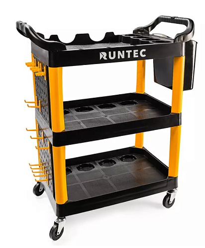 Тележка с тремя открытыми полками пластик (перфорация, крючки) RUNTEC Тележка с тремя открытыми полками пластик (перфорация, крючки) RUNTEC