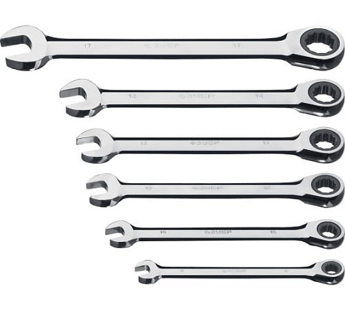 Набор ключей комбинированных трещоточных 8-17 мм (6 шт) на пластиковом держателе ЗУБР Набор ключей комбинированных трещоточных 8-17 мм (6 шт) на пластиковом держателе ЗУБР