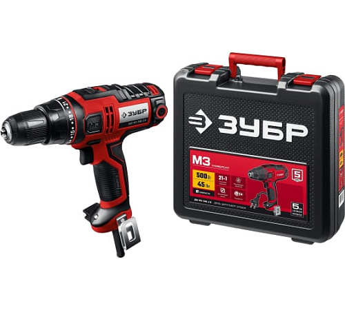 Дрель-шуруповерт сетевая, 500 Вт, 0-450/0-1800 об/мин, в кейсе ЗУБР Дрель-шуруповерт сетевая, 500 Вт, 0-450/0-1800 об/мин, в кейсе ЗУБР