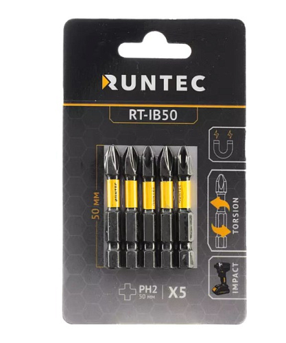 Бита PH №2 L= 50 мм (1/4" HEX) ударная (5 шт) RUNTEC Бита PH №2 L= 50 мм (1/4" HEX) ударная (5 шт) RUNTEC