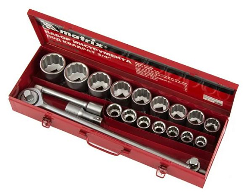 Набор головок торцевых 19-50 мм (3/4") 12 гр., 20 предм., в кейсе MATRIX Набор головок торцевых 19-50 мм (3/4") 12 гр., 20 предм., в кейсе MATRIX