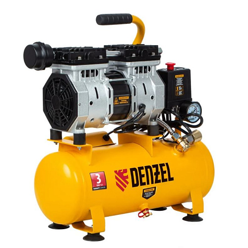 Компрессор безмасляный 10 л, 0,65 кВт, 120 л/мин, 8 бар, 230 В, малошумный Denzel DLS650/10 Компрессор безмасляный 10 л, 0,65 кВт, 120 л/мин, 8 бар, 230 В, малошумный Denzel DLS650/10