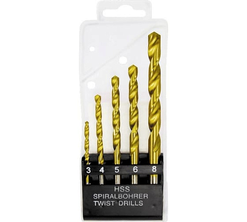 Набор сверл по металлу 3- 8 мм (5 шт.) HSS, нитридтитан., ц/х MATRIX Набор сверл по металлу 3- 8 мм (5 шт.) HSS, нитридтитан., ц/х MATRIX