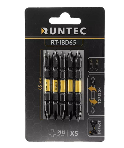 Бита PH №1 L= 65 мм (1/4" HEX) ударная двухсторонняя (5 шт) RUNTEC Бита PH №1 L= 65 мм (1/4" HEX) ударная двухсторонняя (5 шт) RUNTEC
