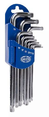 Набор ключей TORX угловых Т10-Т50 (9 шт) экстрадлинные с отверстием Licota Набор ключей TORX угловых Т10-Т50 (9 шт) экстрадлинные с отверстием Licota