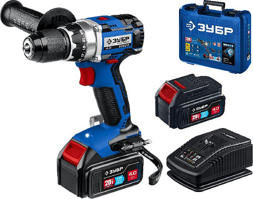 Дрель-шуруповерт аккумуляторная 20 В, 70 Нм, 2*4 Ач, бесщеточный двиг. в кейсе ЗУБР Профессионал Дрель-шуруповерт аккумуляторная 20 В, 70 Нм, 2*4 Ач, бесщеточный двиг. в кейсе ЗУБР Профессионал
