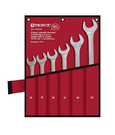 Набор ключей комбинированных 34-50 мм (6 шт) в сумке Thorvik W3S6TB Набор ключей комбинированных 34-50 мм (6 шт) в сумке Thorvik W3S6TB
