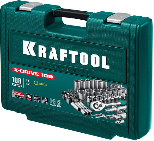 Набор инструмента 108 пр. (1/2", 1/4", 3/8") KRAFTOOL X-Drive Набор инструмента 108 пр. (1/2", 1/4", 3/8") KRAFTOOL X-Drive