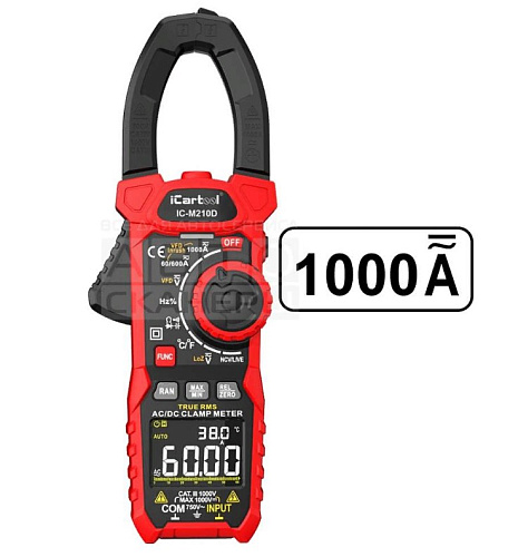 Клещи токоизмерительные 1000A, 100 В, 60 МОм, 38 мм, постоянный/переменный ток, TrueRM iCarTool Клещи токоизмерительные 1000A, 100 В, 60 МОм, 38 мм, постоянный/переменный ток, TrueRM iCarTool