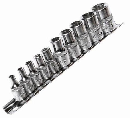Набор головок торцевых E 4-E18 (1/4", 3/8") 10 предм. на линейке JTC Набор головок торцевых E 4-E18 (1/4", 3/8") 10 предм. на линейке JTC