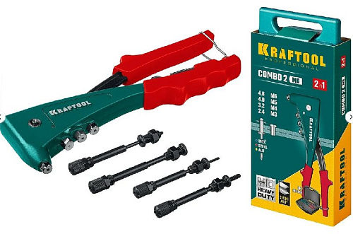 Заклепочник 2,4-4,8 мм, М3-М6 для резьбовых и вытяжных заклепок KRAFTOOL Combo2-M6 Заклепочник 2,4-4,8 мм, М3-М6 для резьбовых и вытяжных заклепок KRAFTOOL Combo2-M6