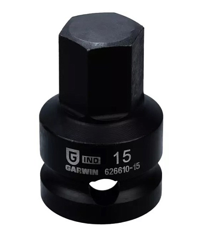Головка торцевая ударная HEX 1/2" H15 мм L=38 мм Garwin Головка торцевая ударная HEX 1/2" H15 мм L=38 мм Garwin