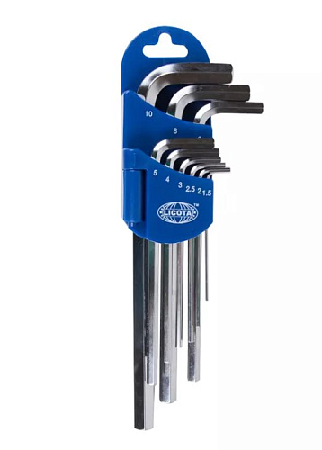 Набор ключей шестигранных угловых экстрадлинных 1,5-10 мм (9 шт) Licota Набор ключей шестигранных угловых экстрадлинных 1,5-10 мм (9 шт) Licota