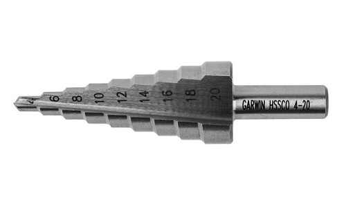 Сверло ступенчатое 4-20 мм, 9 ступеней HSS-Co5 GARWIN Сверло ступенчатое 4-20 мм, 9 ступеней HSS-Co5 GARWIN