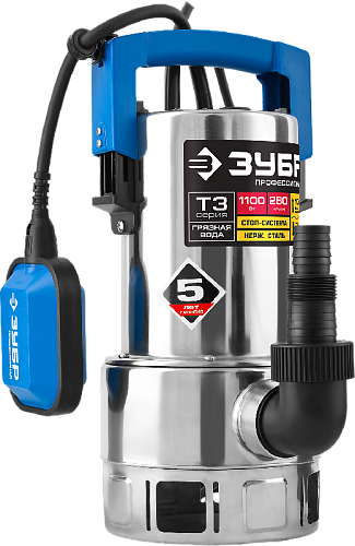 Насос дренажный для грязной воды 1100 Вт, нержав. сталь ЗУБР Насос дренажный для грязной воды 1100 Вт, нержав. сталь ЗУБР